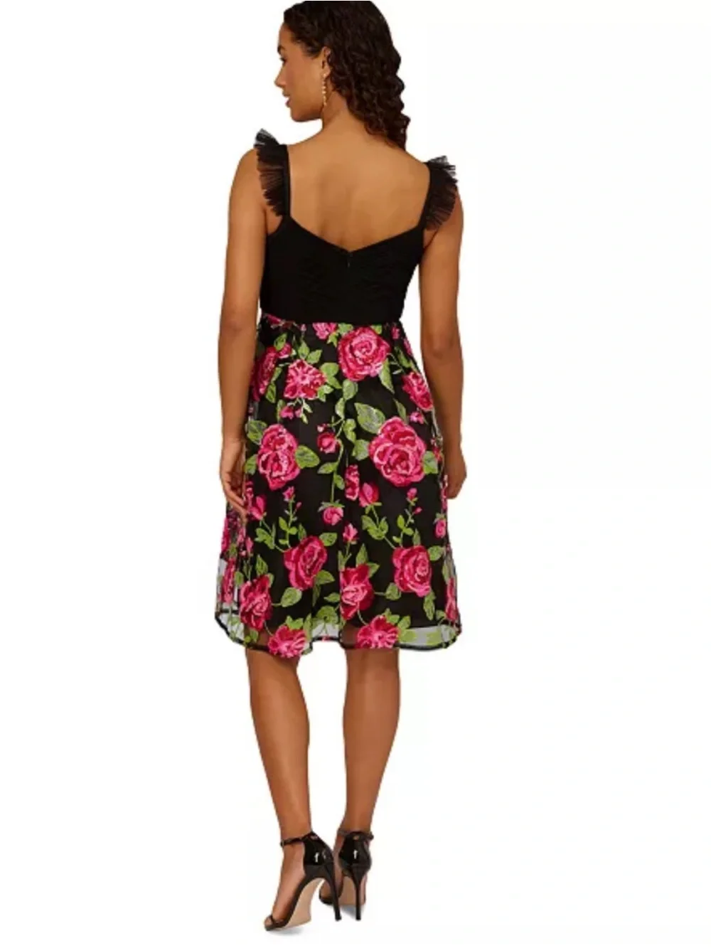 Adrianna Papell Rose Embroidered Mesh Dress  Size 4